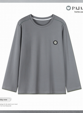 套头中年加肥男款单件睡衣春秋季男士长袖上衣纯棉大码家居服单衣