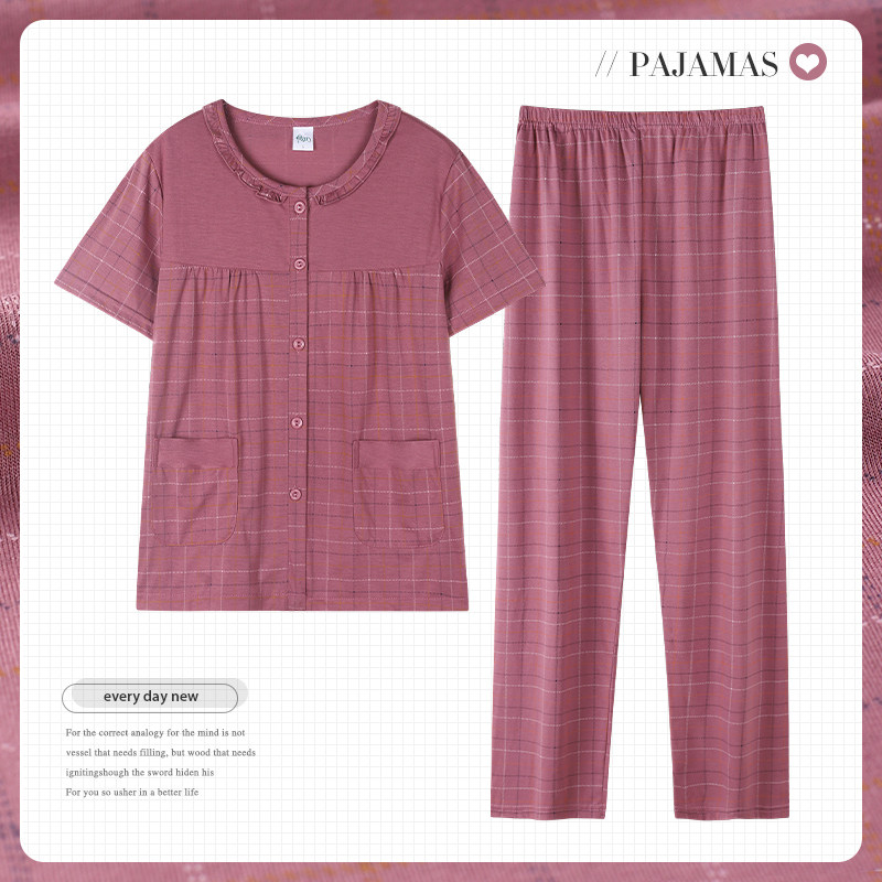 中老年妈妈睡衣女夏季纯棉短袖长裤薄款老年人女士开衫全棉家居服,女士内衣/男士内衣/家居服,睡衣/家居服套装,淘宝优惠券,粉丝福利购,淘宝优惠卷