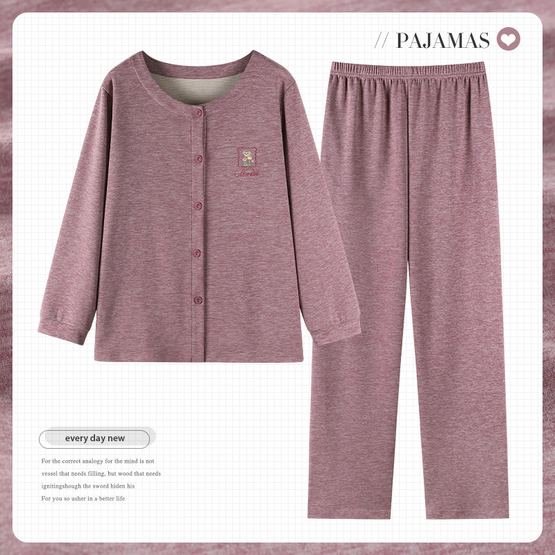 德绒睡衣女春秋加厚保暖长袖圆领开衫妈妈款秋冬季薄绒高级感套装