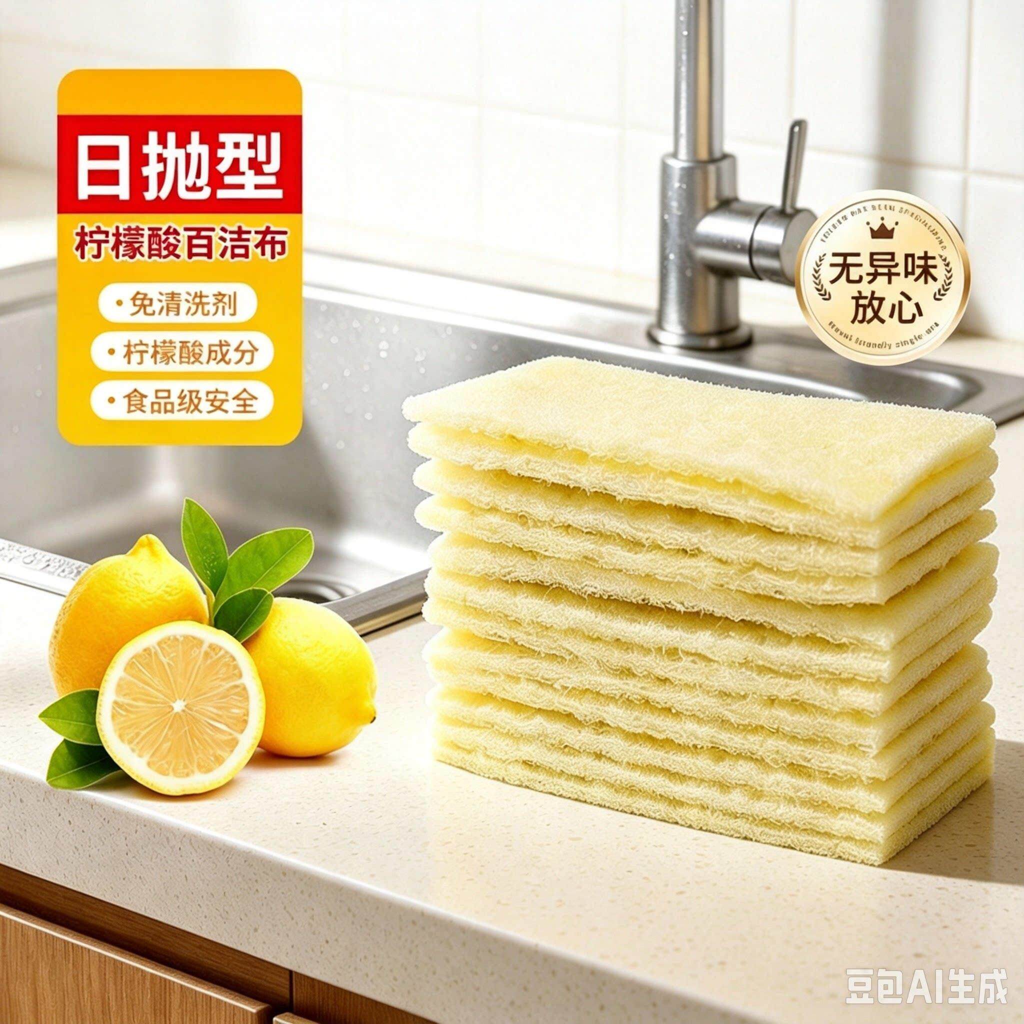 【网红爆款柠NPU檬酸百布强力去龙水垢水头花洒玻璃除】垢海绵洁