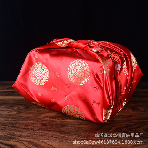 结婚用品新娘陪嫁婚庆用品包袱皮喜盆包裹布加大红色嫁妆包袱
