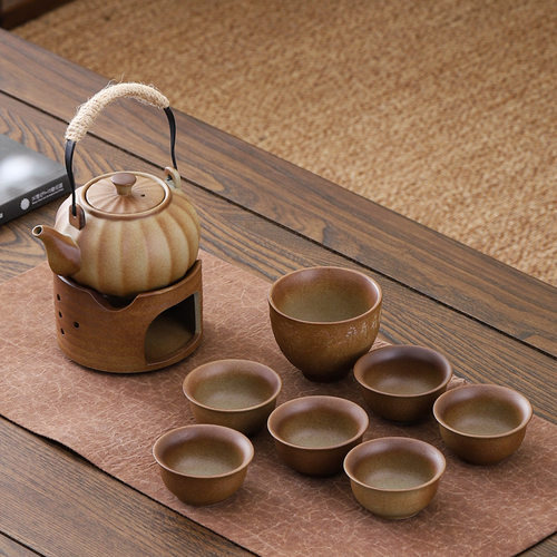 围炉煮茶柴烧炭烧提梁壶温茶煮茶器简约户外家用粗陶套装茶壶茶杯
