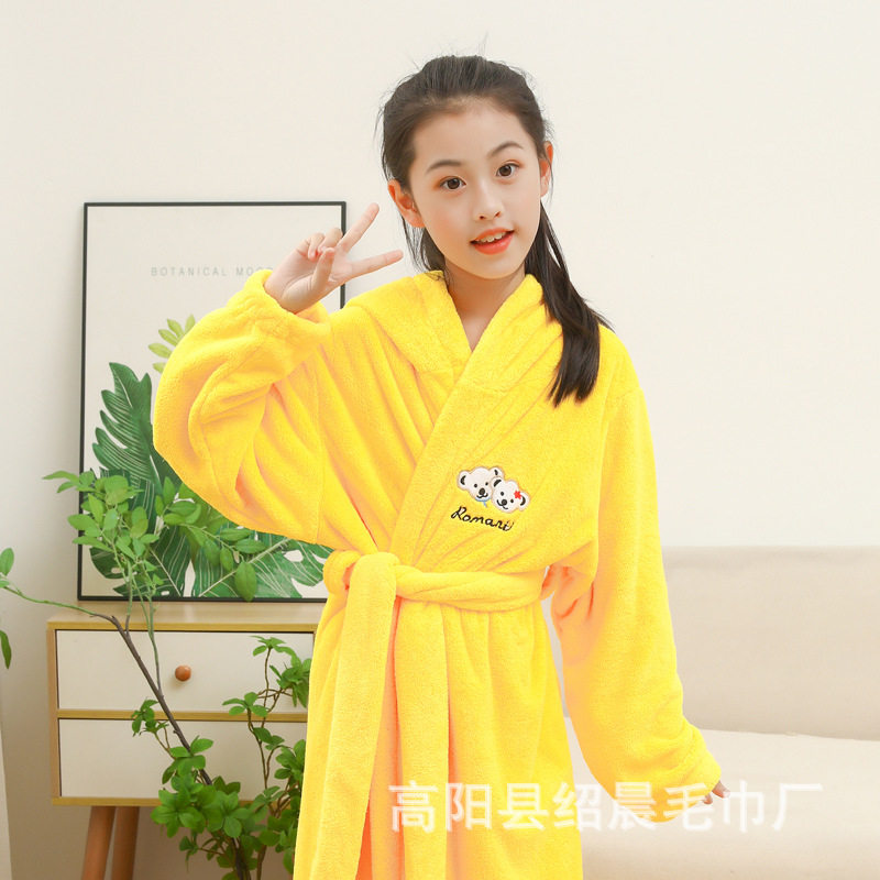 珊瑚绒儿童洗澡浴袍秋冬吸水可爱连帽款睡袍浴衣男女大童浴裙
