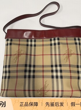 中古款 burberry巴宝莉经典格纹战马腋下单肩红色手提包