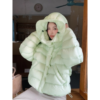 简若羽绒服90白鸭绒2026冬季新款短款女连帽排骨泡芙感韩版宽松外