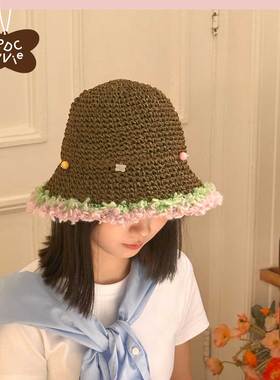 RPDCLaVie「彩色糖豆」手工渔夫帽编织草编帽遮阳帽便携rpdc帽子