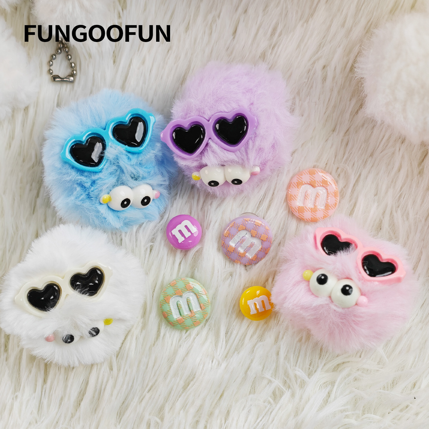 fungoofun/梵高范包面配件包包扣花  四色墨镜小毛球