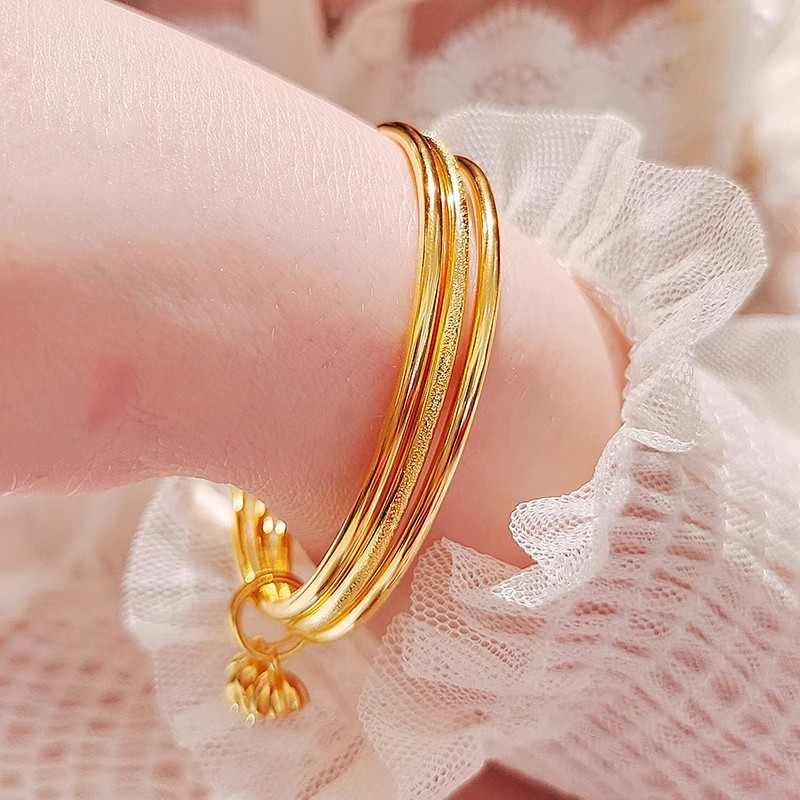 【水贝黄金】三生三世金手镯金包银女古法素圈传承镯子送老婆礼物