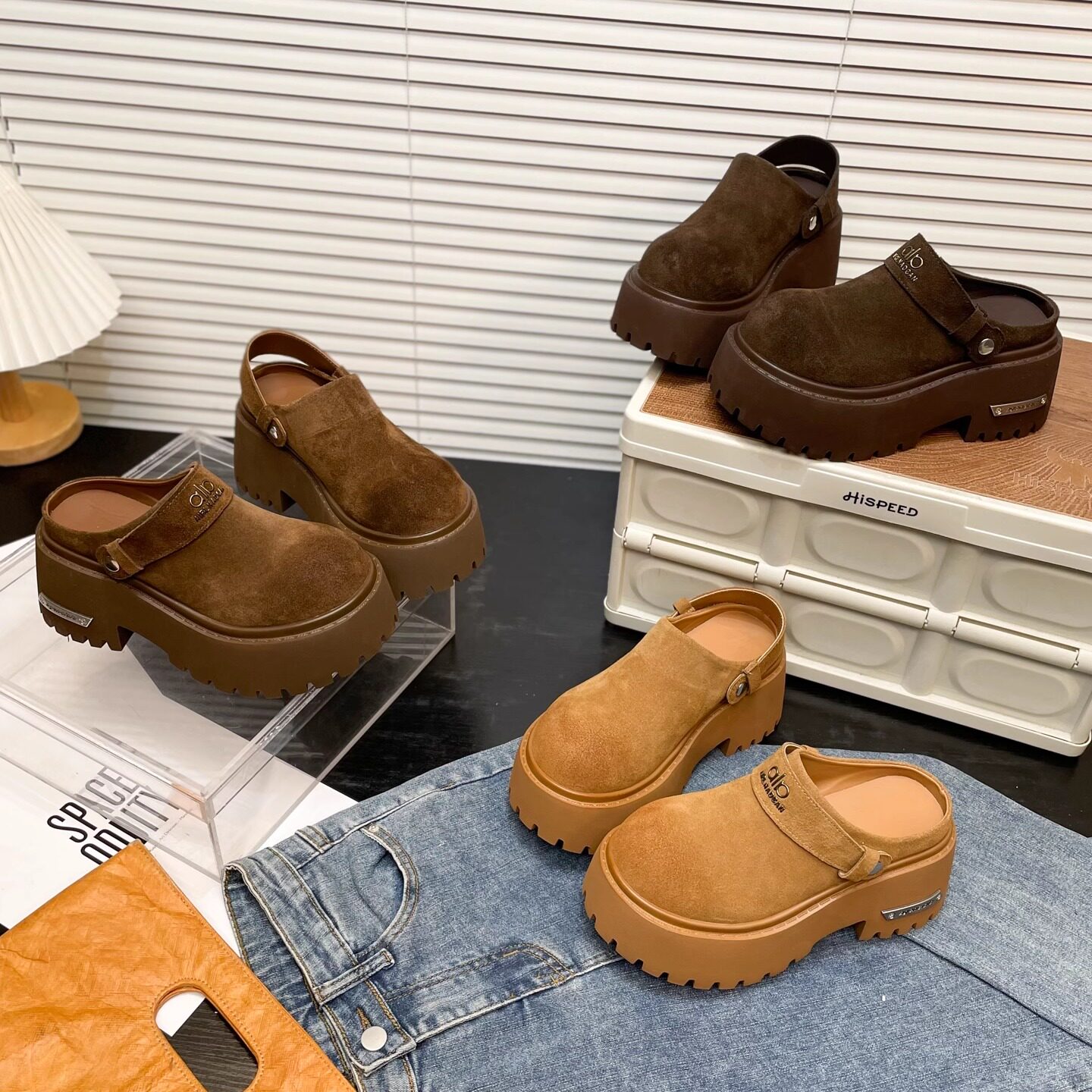 日本OFFCAT8cm厚底增高两穿勃肯鞋女包头半拖鞋2025秋季新款单鞋