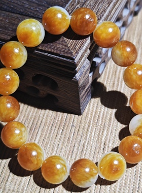 罕见新疆和田玉籽料红沁12mm圆珠手串天然原色颗颗带皮高档珠宝链