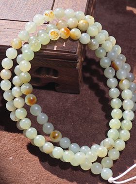 孤品37.7g籽料6mm蓝调沙枣青圆珠手链108颗洒金皮天然皮色高油润