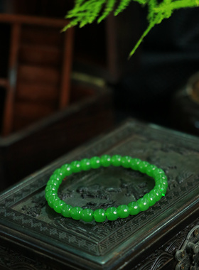 和田玉老坑碧玉冰阳绿5*6mm老型珠手串冰底男女天然玉石单圈珠串