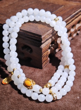 正宗新疆和田玉籽料羊脂白玉6mm圆珠项链一级白多圈手链天然玉石