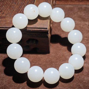 正宗新疆和田玉籽料羊脂白玉16mm圆珠手串洒金皮手链高白保真收藏