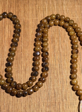 正宗新疆和田玉籽料黄沁9*10m老型珠项链佛珠多圈手串珠链保真天