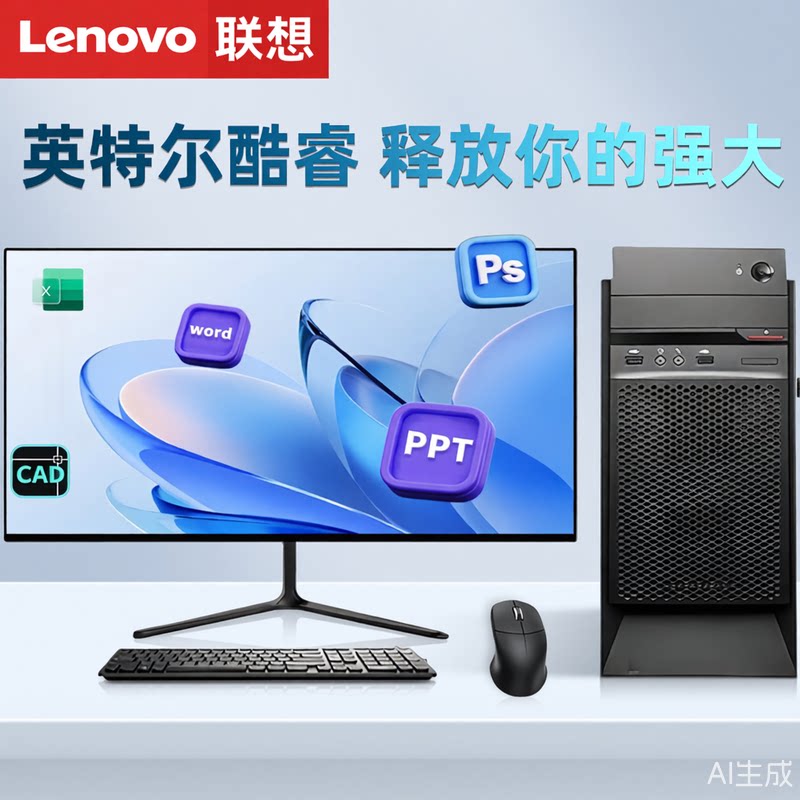 台式电脑主机联想显示器全套i3i5i7四核HDMI独显办公商务游戏WPS