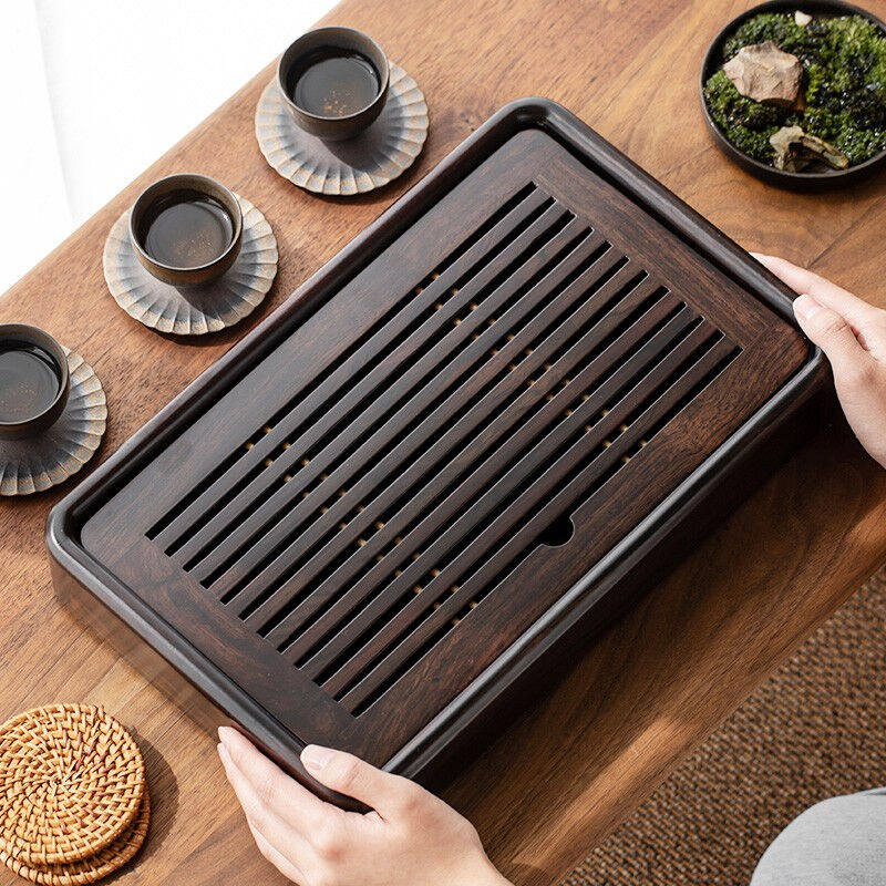 古德窑家用黑檀木实木茶盘茶海简约办公盛水蓄水干泡茶台水杯托盘