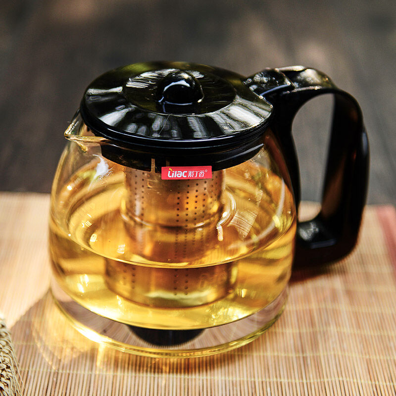紫丁香茶壶耐热玻璃壶茶具304不锈钢滤网茶吧机水壶通用泡茶壶1.2