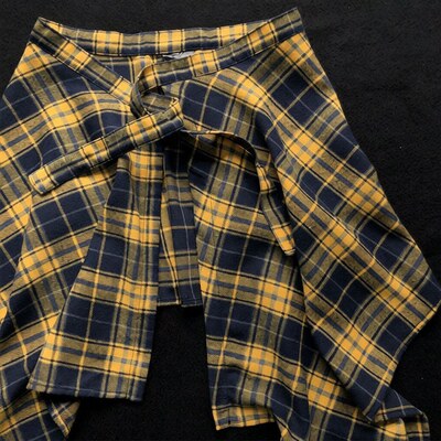 夏季韩系黄色格子半身裙女叠穿