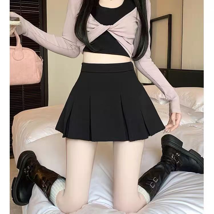 辣妹风灰色百褶半身裙女春季高腰