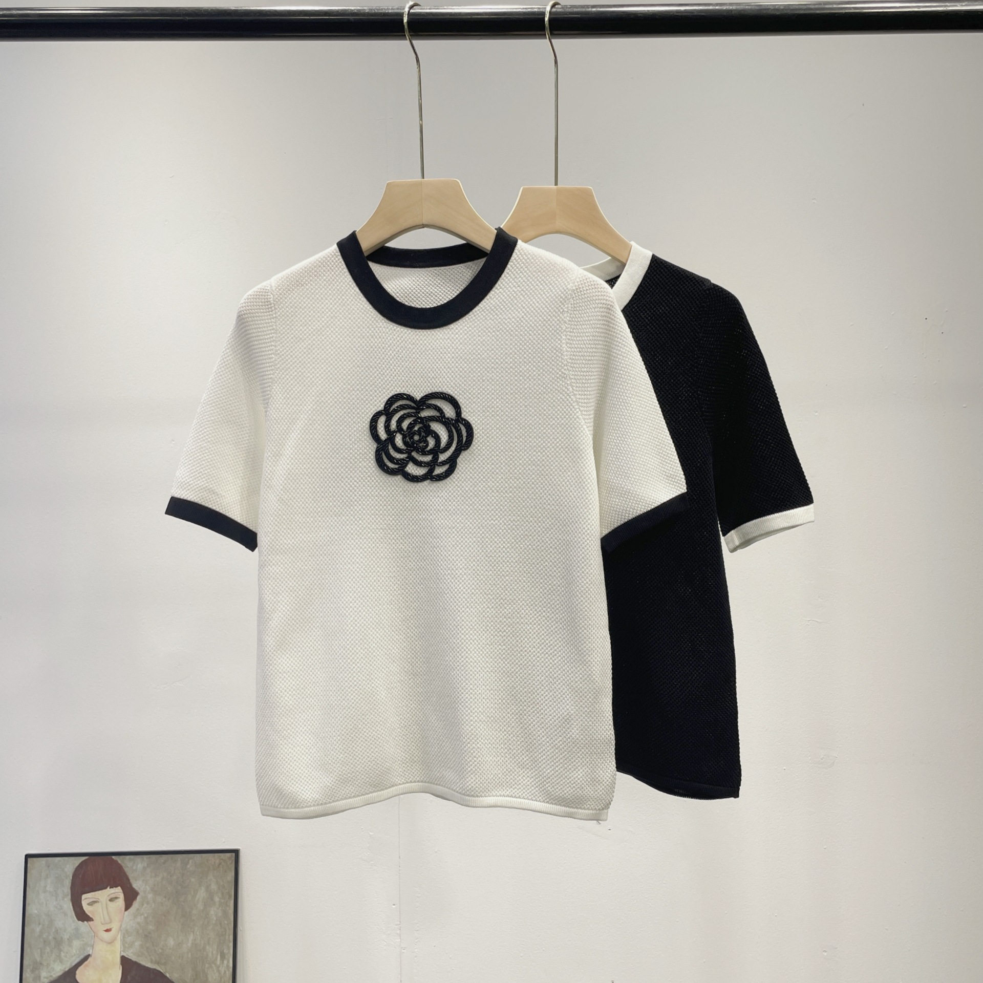 小香风春夏女装重工山茶花刺绣莱毛针织衫