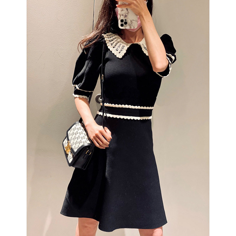 秋冬打底高腰套头黑色长款中长裙气质通勤纯色宽松圆领连衣裙