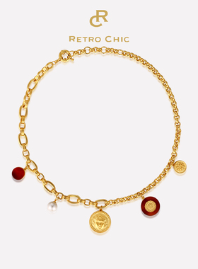 【女神礼物】Retro Chic意大利复古时尚首饰 玳瑁金币项链 女生