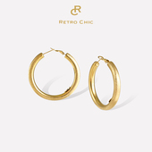 刘亦菲同款 Retro Chic意大利复古首饰 银丝金丝耳圈大号