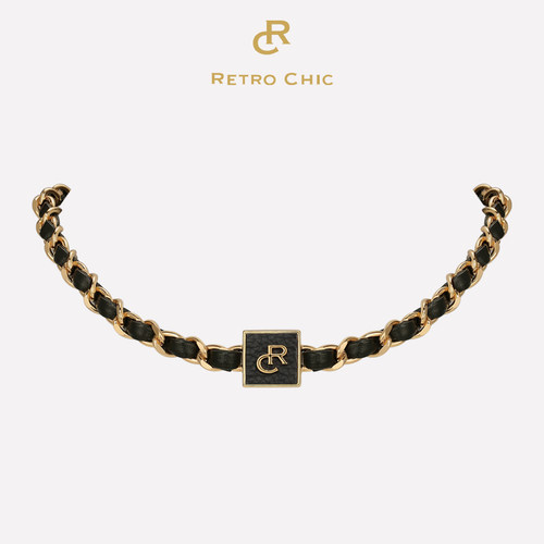 【母亲节礼物】RC Retro Chic意大利复古时尚首饰 RC字母皮革颈链