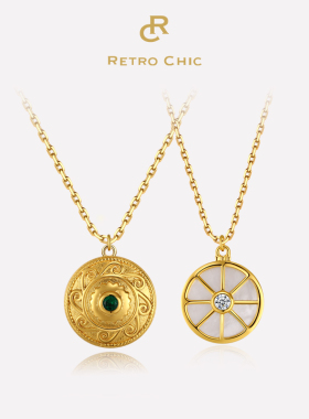 【女神礼物】RC Retro Chic意大利复古时尚首饰 绿心金币叠戴项链