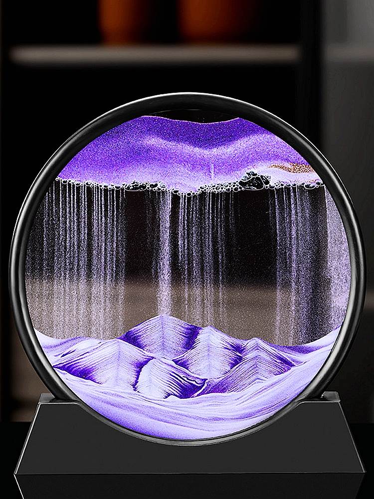 流沙画创意3d山水轻奢解压圆形客厅酒柜电视柜装饰品玻璃艺术摆件图片