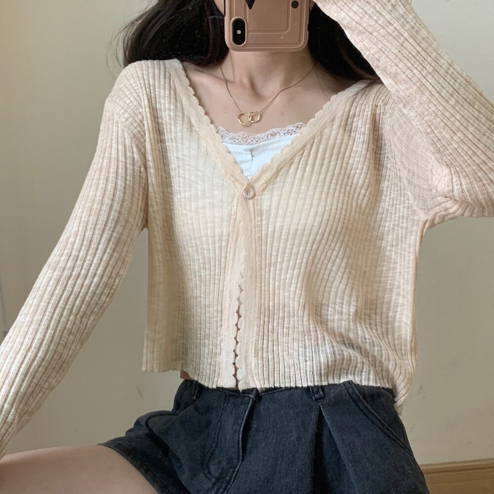 女夏季冰丝薄款白色雪纺开衫配