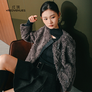 红馆|设计师款毛毛外套25冬季新款毛绒外套短款环保皮草外套大衣