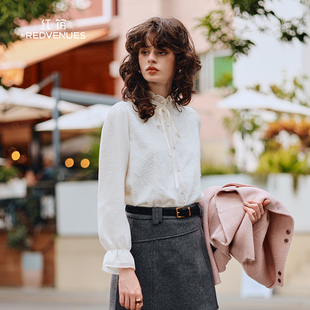 红馆2025冬季新款衬衫女宫廷风木耳领衬衫白色衬衣内搭减龄洋气