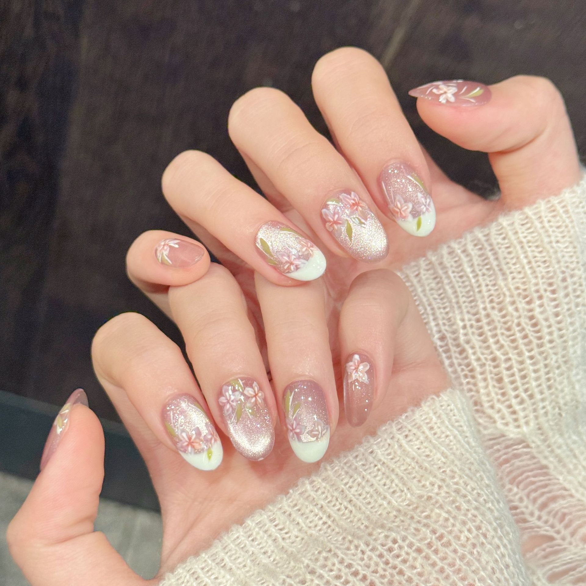 【柔雾樱华】纯手工穿戴甲樱花图案美甲贴片高级感显白可拆卸指甲