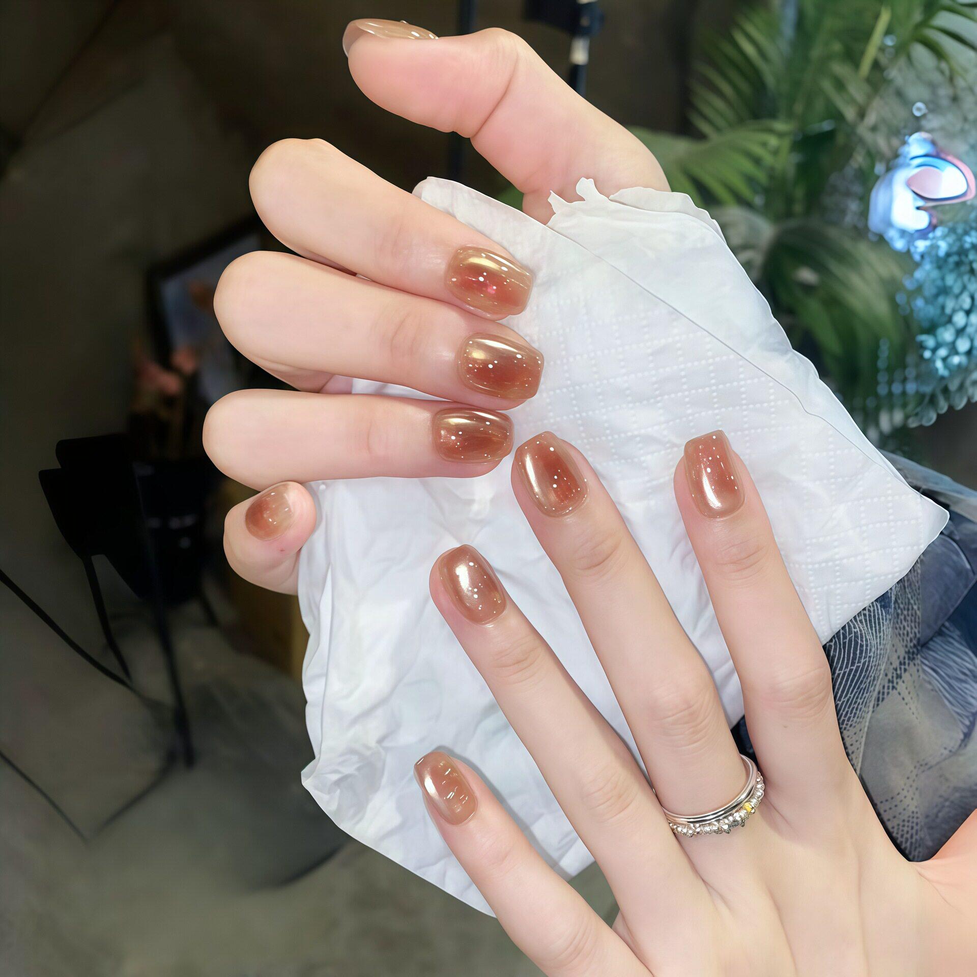 【绮梦】焦糖色纯手工穿戴甲短款高级感美甲成品轻奢指甲贴片女