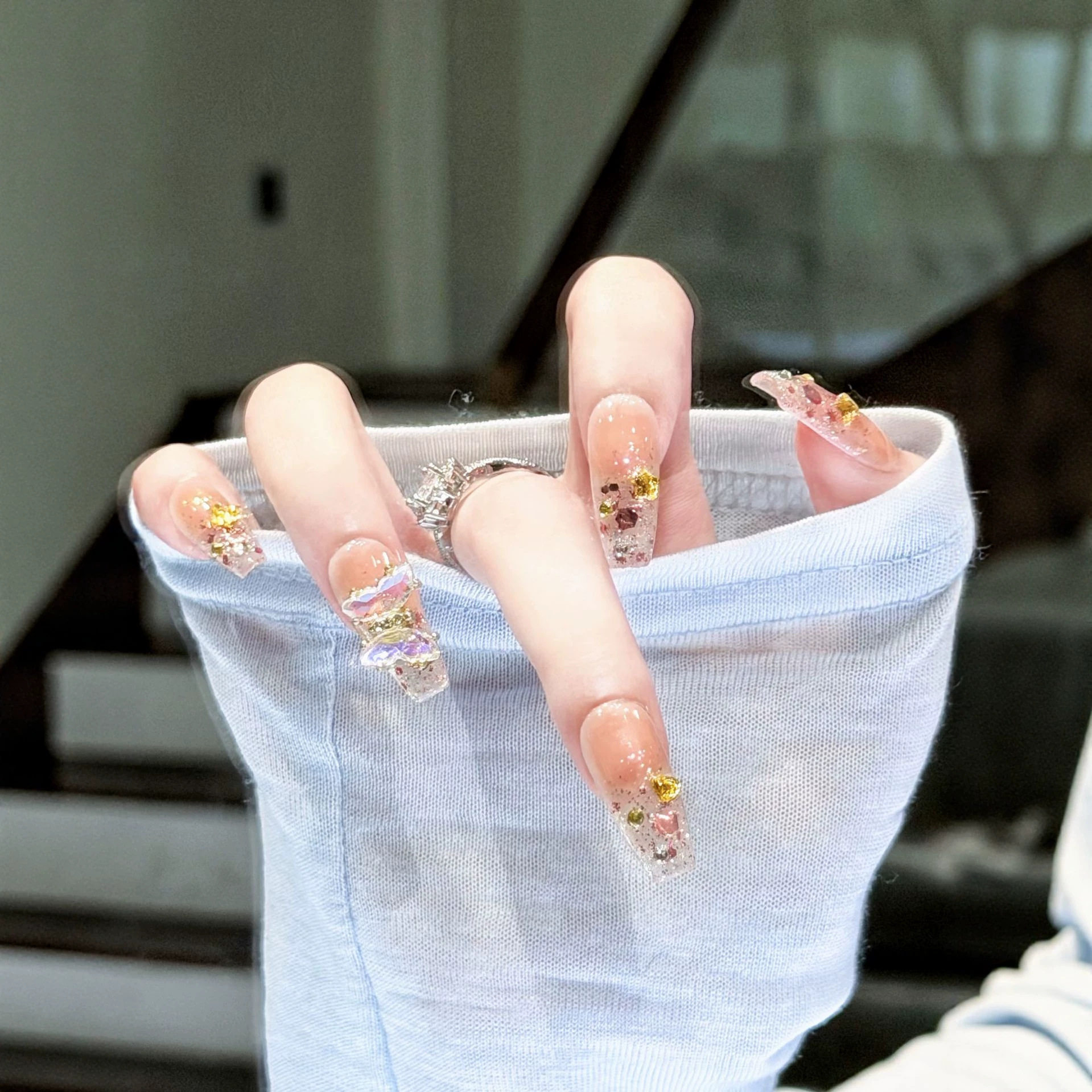 【金粉炫蝶】纯手工猫眼穿戴甲气质美甲贴片百搭仙女款假指甲显白