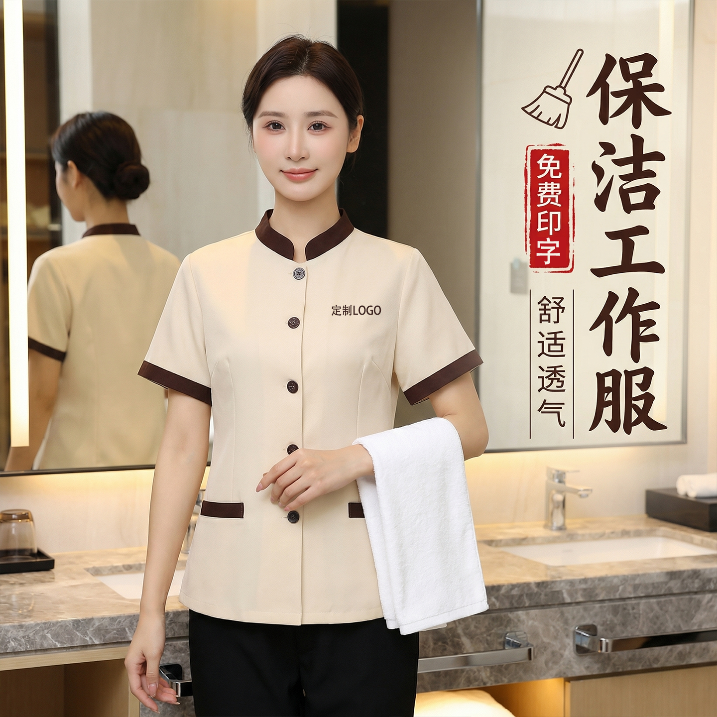 物业保洁工作服短袖夏季酒店宾馆客房家政小区楼层清洁阿姨工装服