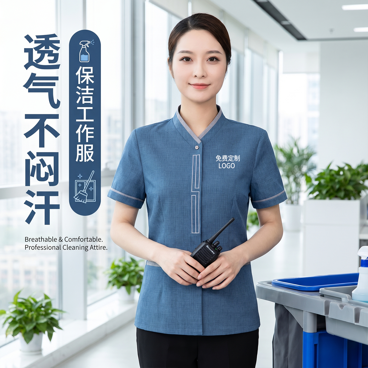 酒店保洁阿姨工作服长袖宾馆客房物业小区家政清洁员短袖夏季套装