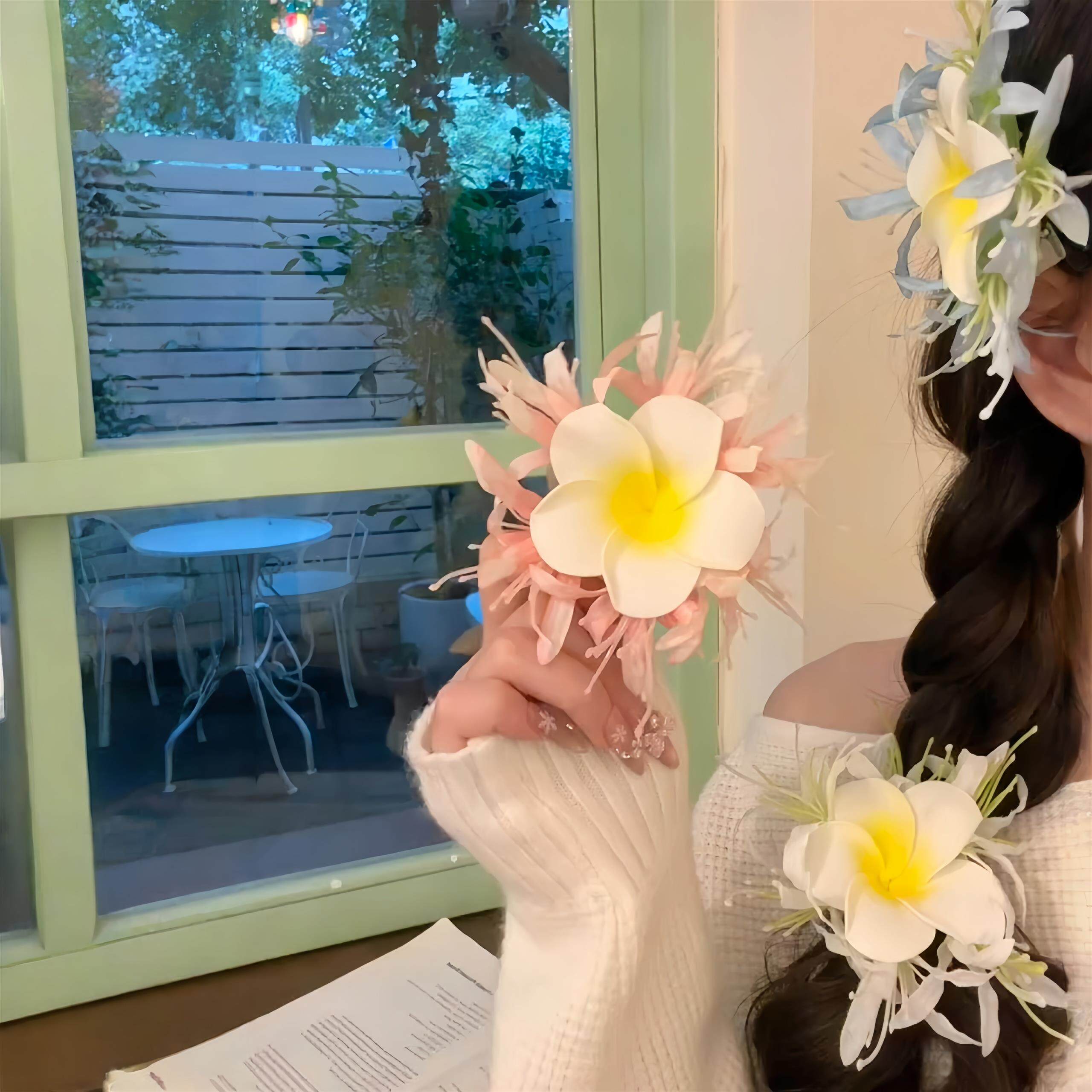 海边度假风鸡蛋花夹发女朵