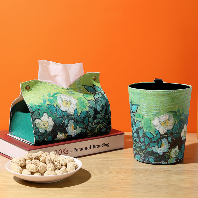 车载垃圾桶纸巾盒油画风高级感