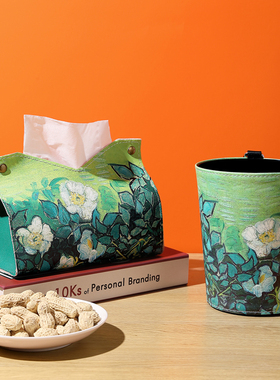 车载垃圾桶纸巾盒二合一ins油画风高级感车用抽纸盒挂式杂物桶女