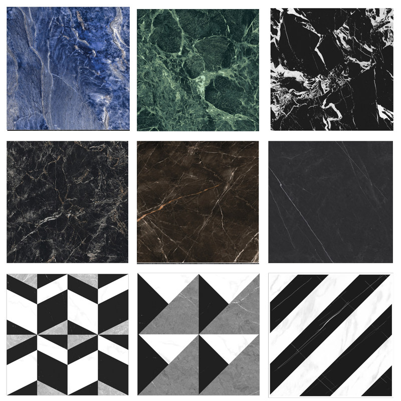 广东佛山黑色800X800奢石深色砖拼花瓷砖酒店民宿KTV酒吧全瓷地砖