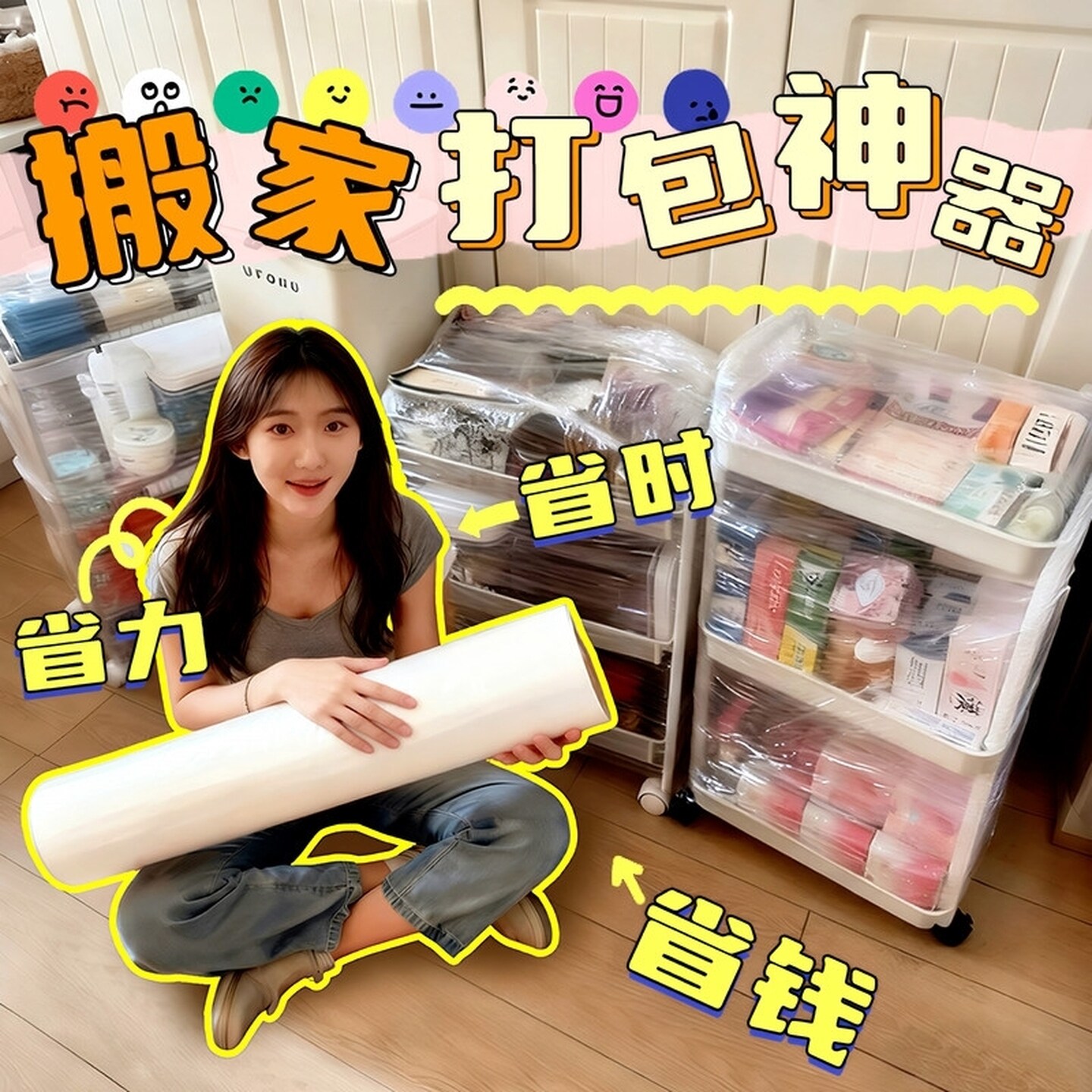 缠绕膜工业搬家打包神器伸膜保护pe包装塑料薄膜鞋子包裹自粘封口