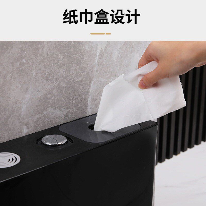 黑色家用蹲便盆卫生间大便器防臭陶瓷蹲厕便池蹲坑蹲便器水箱套装
