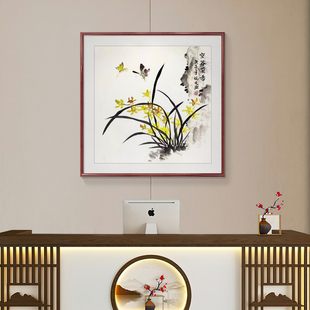 国画兰花装饰画玄关壁画中式餐厅饭厅客厅花鸟挂画方形水墨画手绘
