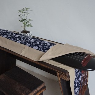 包邮古琴桌旗盖布加厚青花双层蓝花布桌布防尘琴罩防滑挡灰布