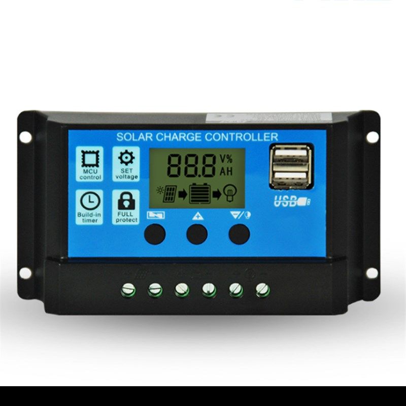 太阳能电池板控制器12V/24V10ALCD液晶显示自设参数5VUSB手机充电