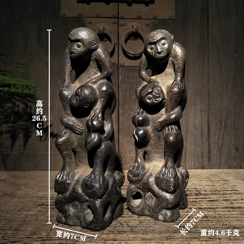 仿古石雕青石民俗怀旧辈辈封侯拴马桩中式复古摆设摆件收藏品包邮
