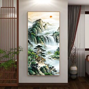 精选5d钻石画满钻新款客厅流水生财玄关竖版点十字绣钻石绣山水20